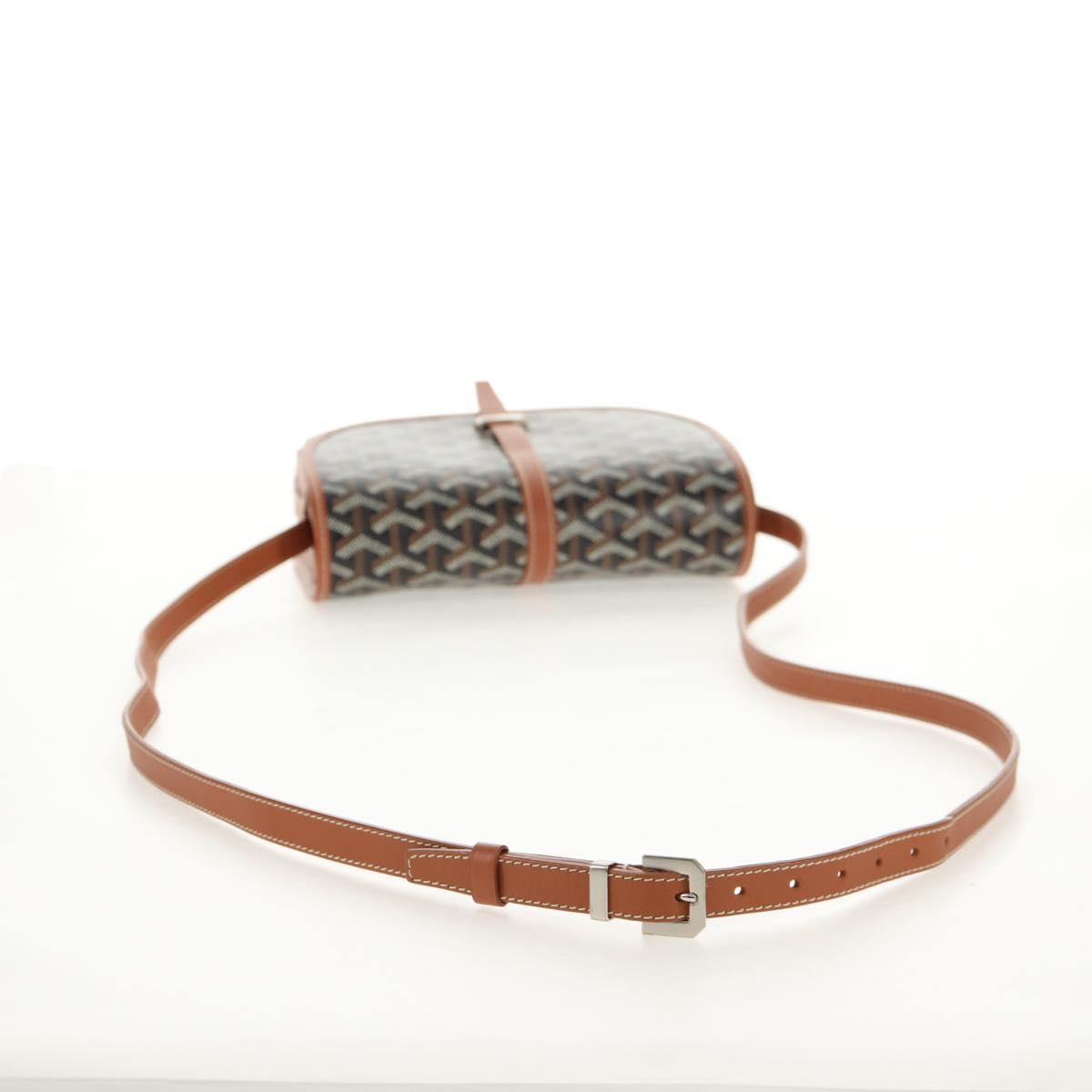 GOYARD Herringbone Belvedere PM Shoulder Bag PVC Black Silver Auth 122843M