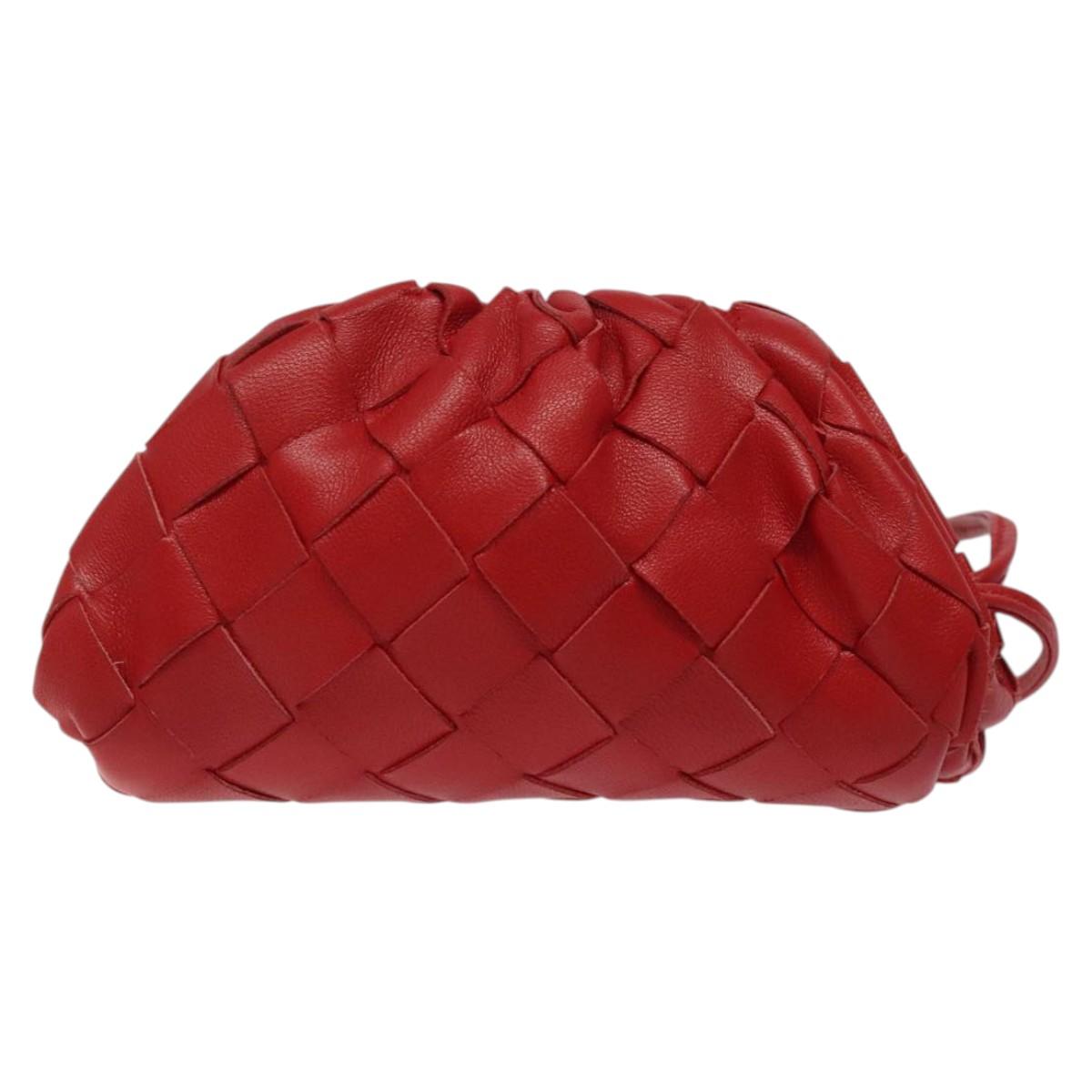 BOTTEGA VENETA INTRECCIATO Accessory Pouch Leather Red Auth 122864