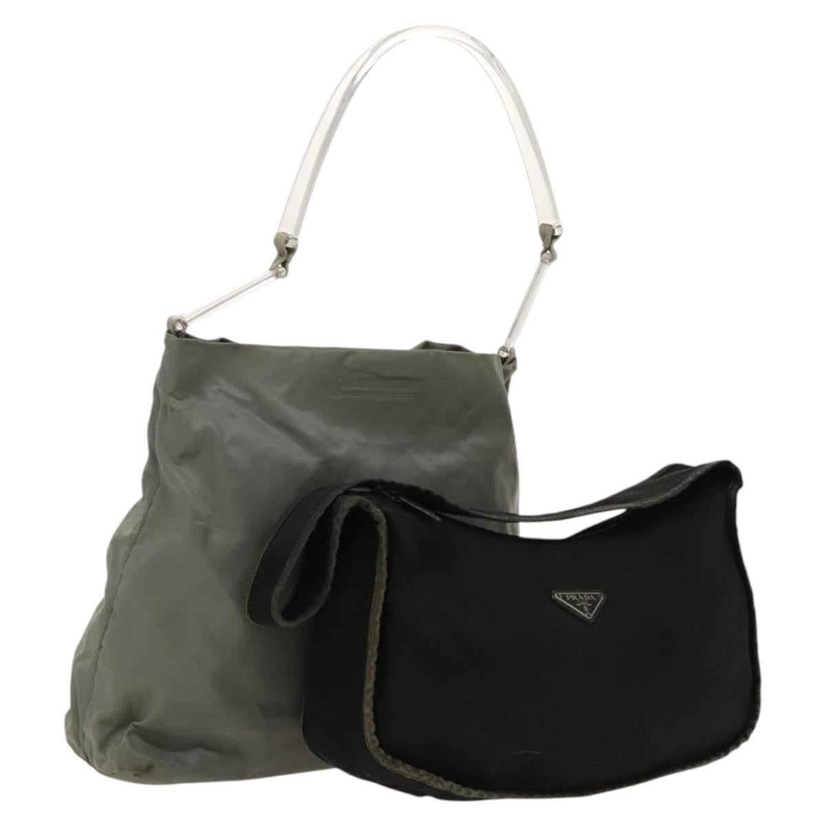 PRADA Shoulder Bag Nylon 2Set Black Green Auth 122870