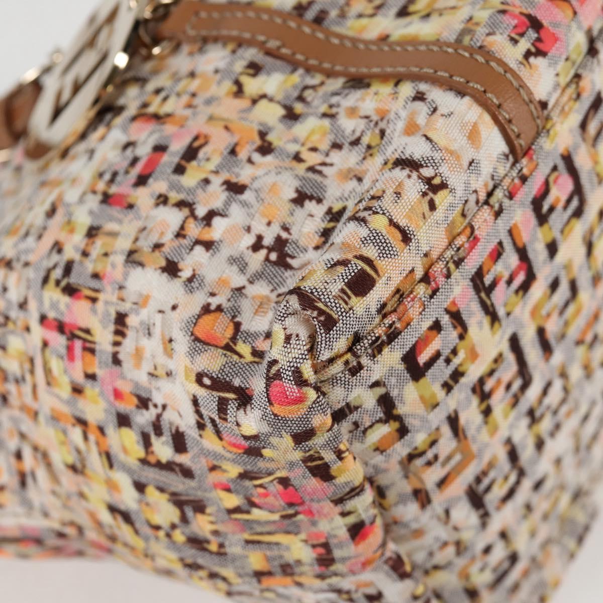 FENDI Zucchino Canvas Hand Bag Beige Gold Auth 122885V