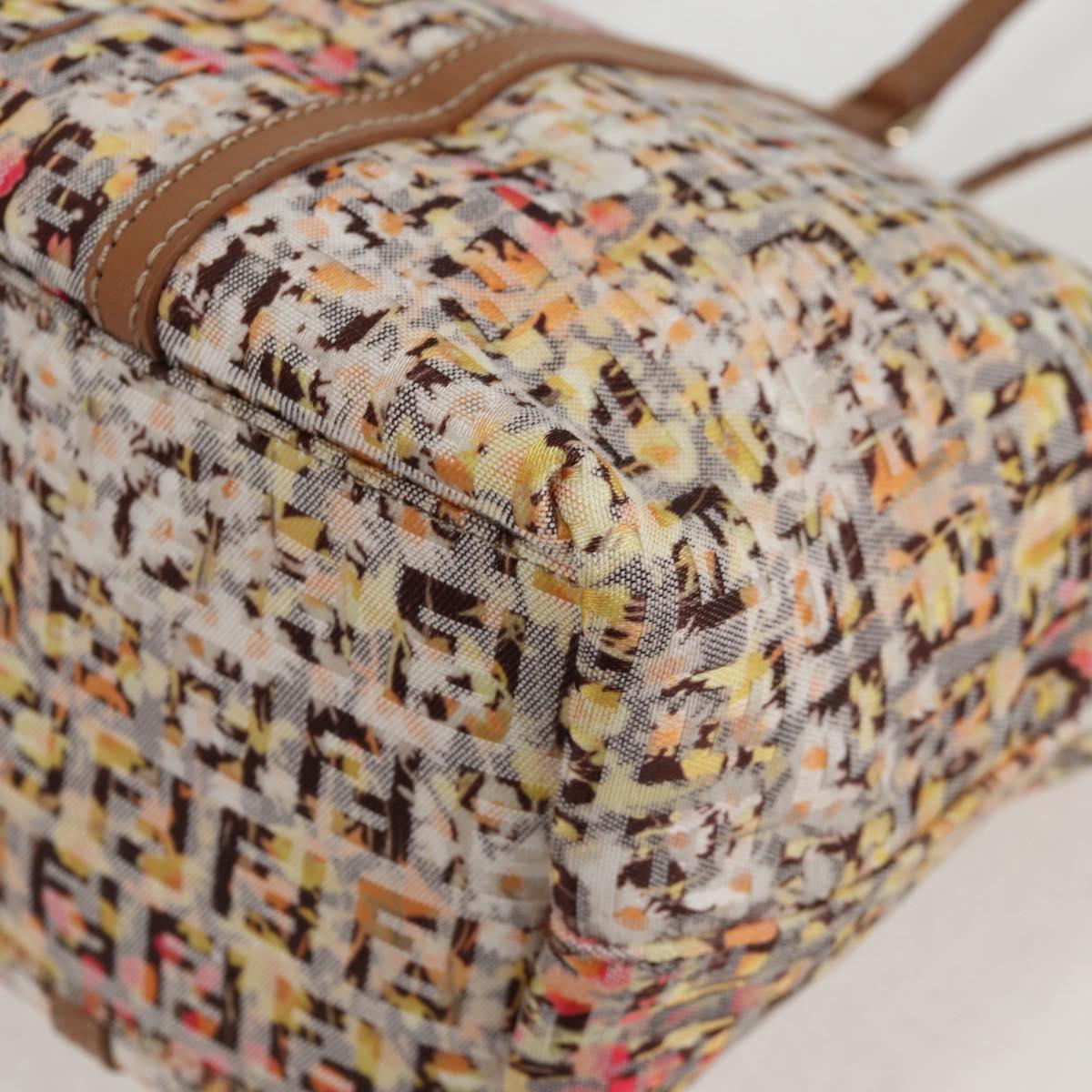 FENDI Zucchino Canvas Hand Bag Beige Gold Auth 122885V