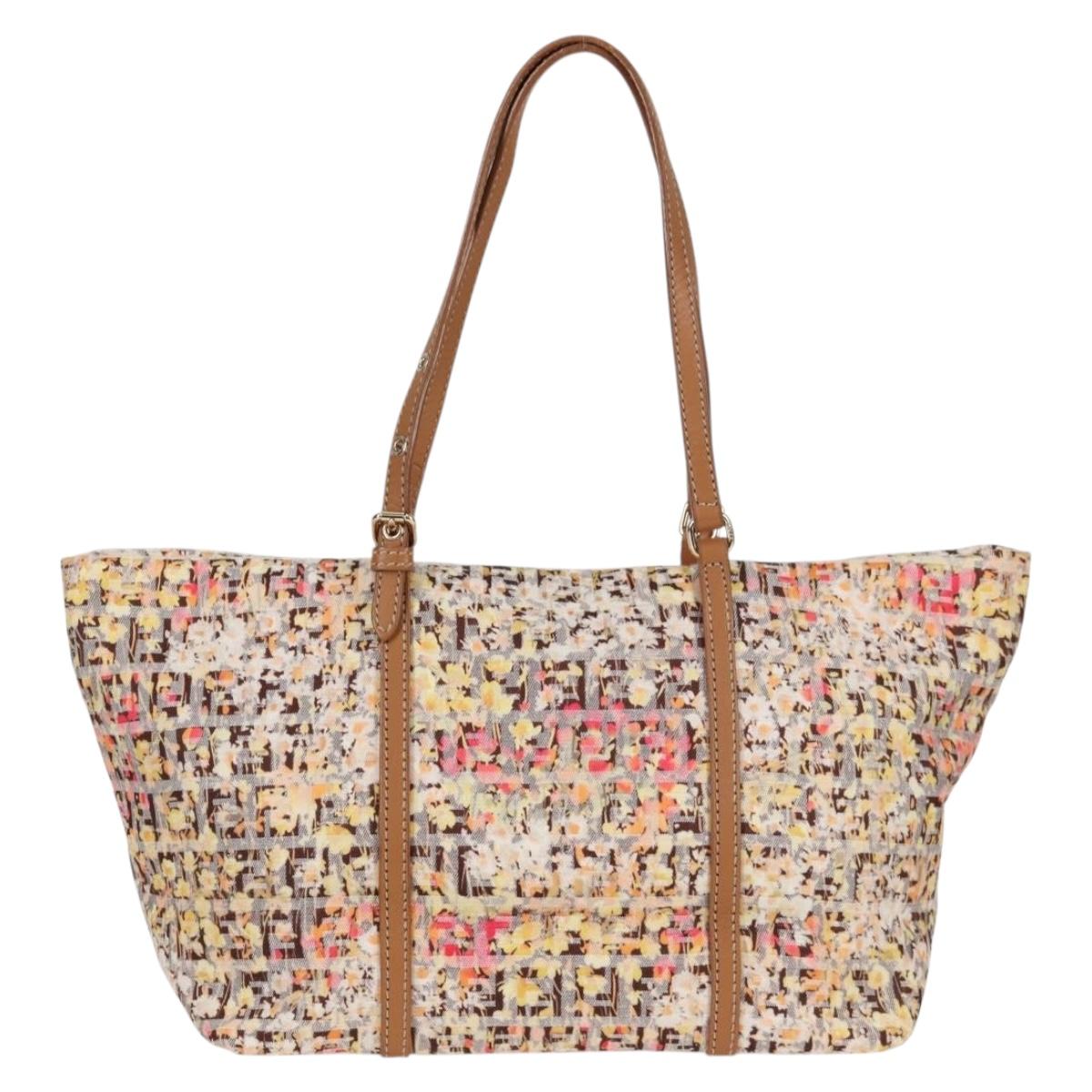 FENDI Zucchino Canvas Hand Bag Beige Gold Auth 122885V