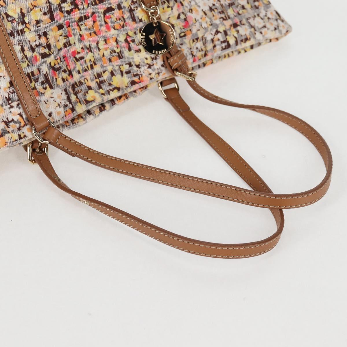 FENDI Zucchino Canvas Hand Bag Beige Gold Auth 122885V