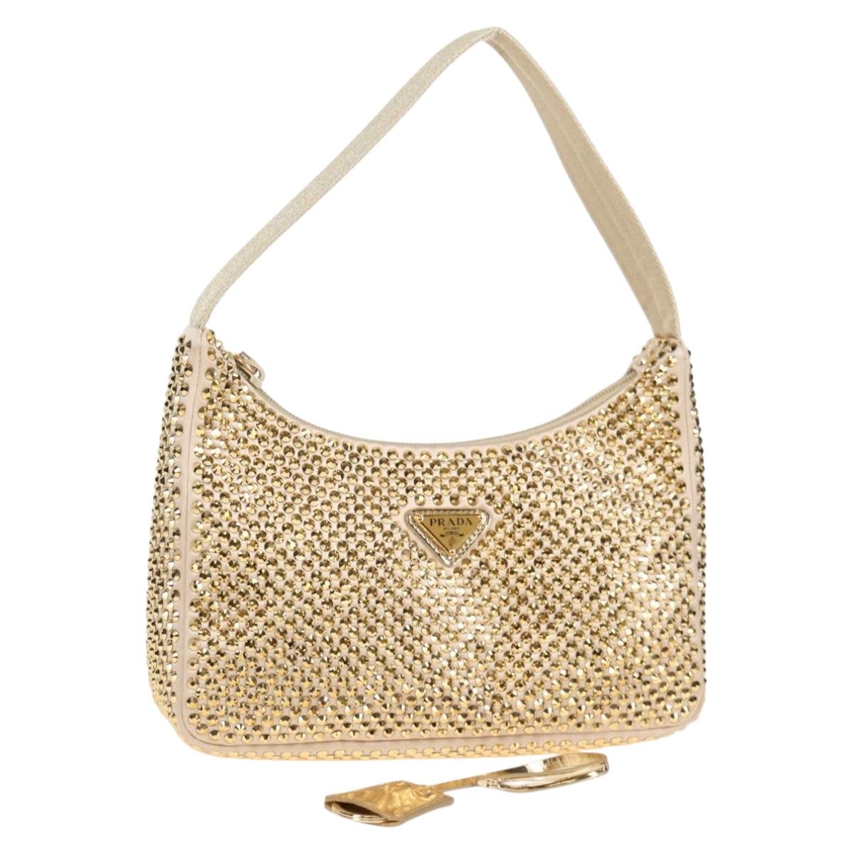 PRADA Accessory Pouch Satin Gold Auth 122886SM