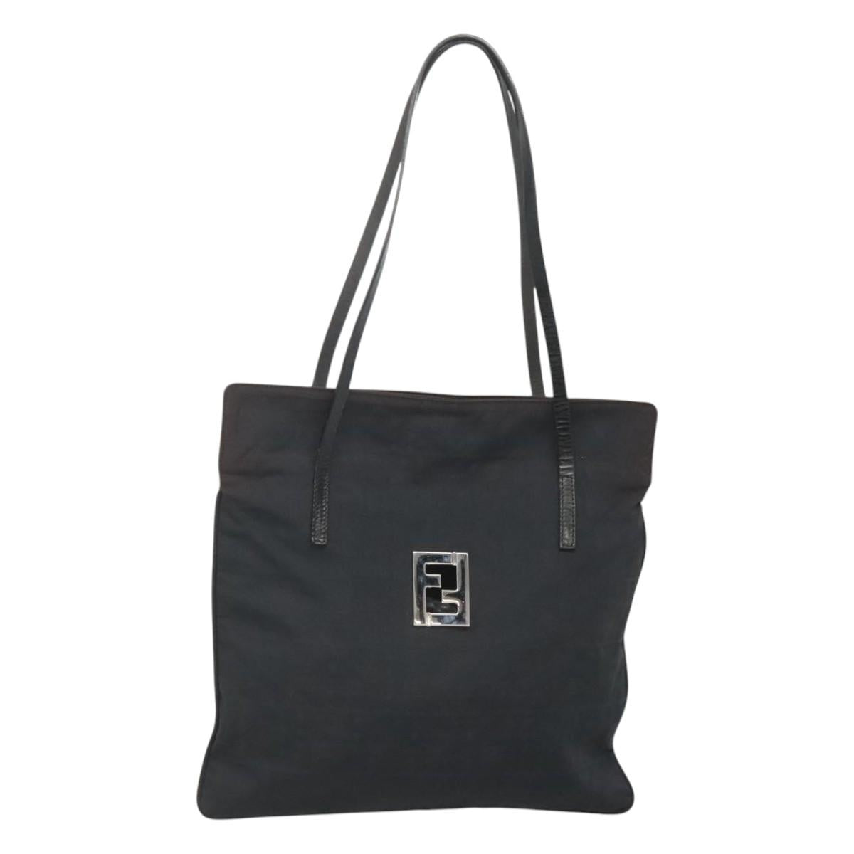 FENDI Zucca Canvas Tote Bag Nylon Black Silver Auth 122900