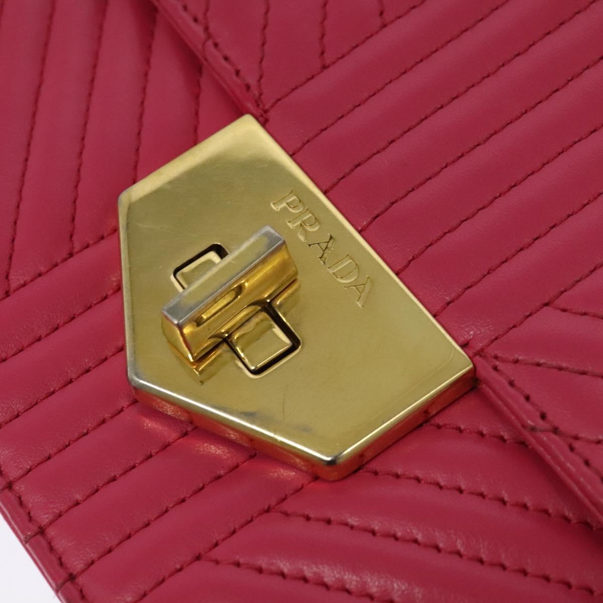 PRADA Chain Shoulder Bag Leather Pink Gold Auth 122903