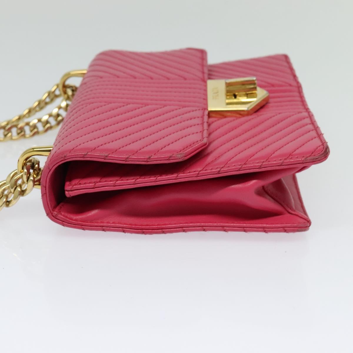 PRADA Chain Shoulder Bag Leather Pink Gold Auth 122903