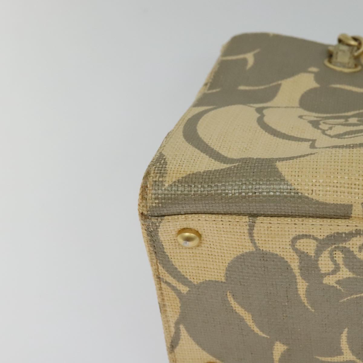 CHANEL Camelia Chain Tote Bag Straw Beige CC Auth 122907