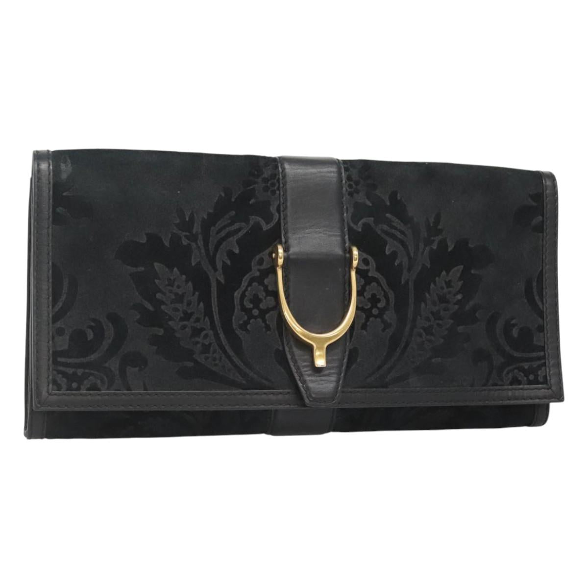 GUCCI Clutch Bag Suede Black Gold 304719 Auth 122916