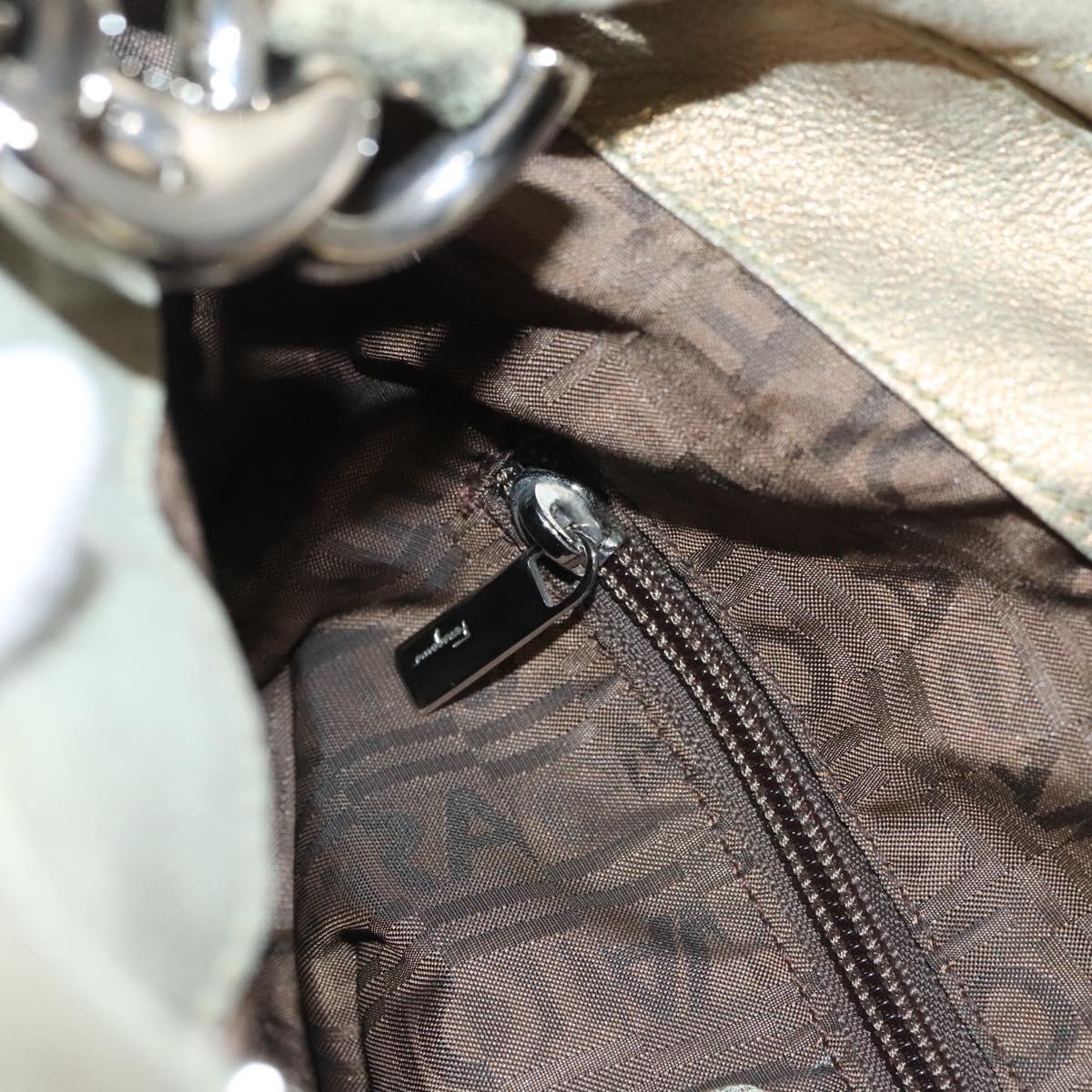 Salvatore Ferragamo Hand Bag Suede Gold Silver Auth 122919