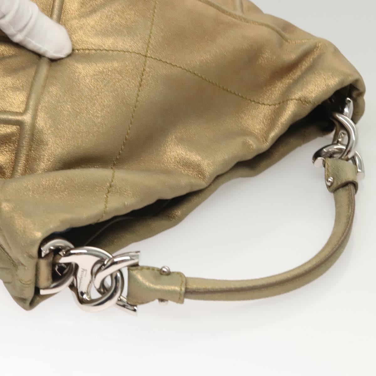 Salvatore Ferragamo Hand Bag Suede Gold Silver Auth 122919