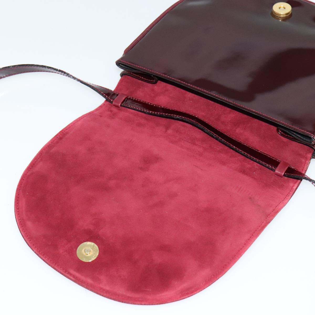 Salvatore Ferragamo Vala Shoulder Bag Patent leather Bordeaux Gold Auth 122920