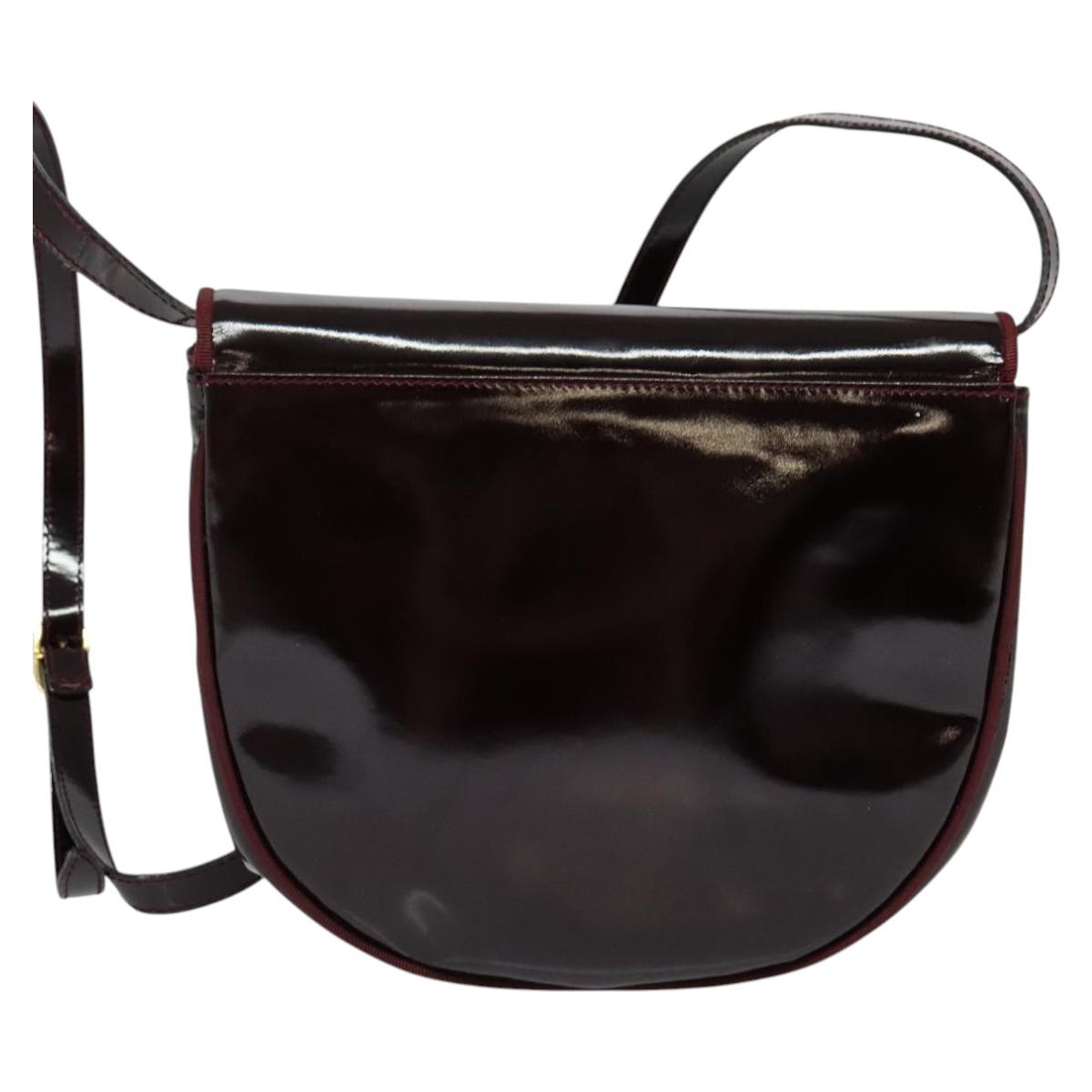 Salvatore Ferragamo Vala Shoulder Bag Patent leather Bordeaux Gold Auth 122920