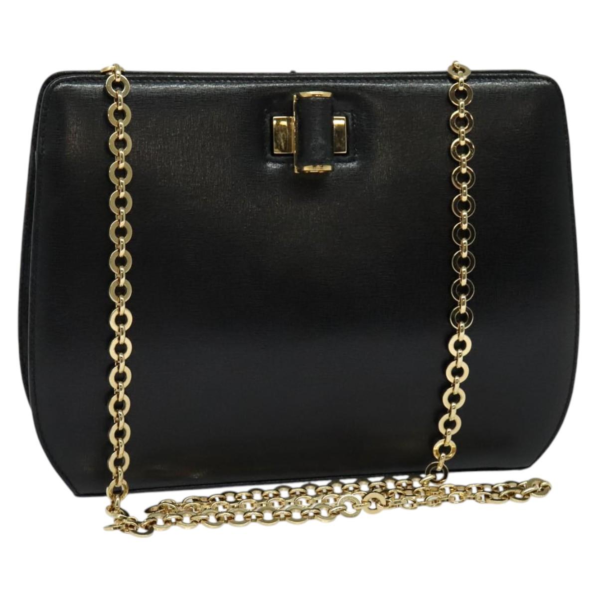 Salvatore Ferragamo Chain Shoulder Bag Leather Black Gold Auth 122921