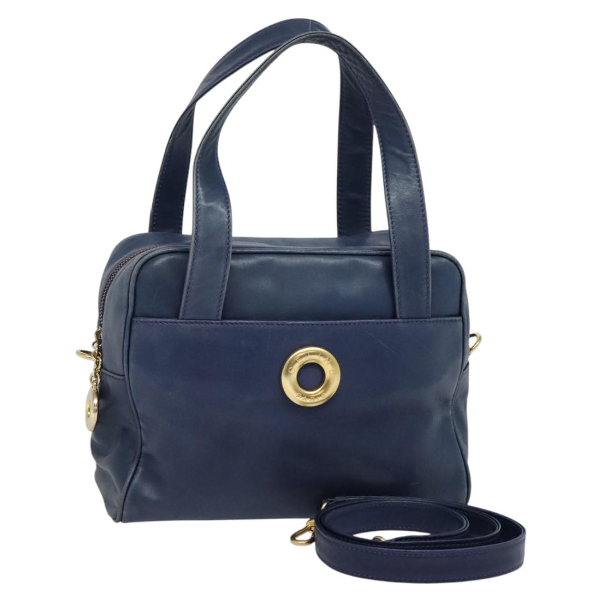 CELINE Hand Bag Leather 2way Blue Gold Auth 122924