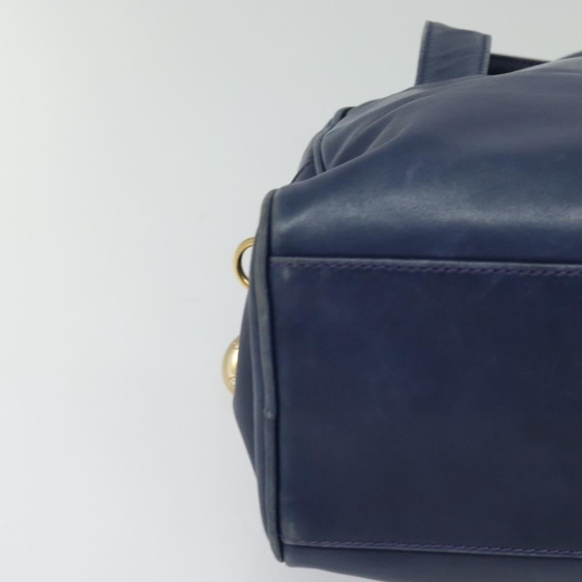 CELINE Hand Bag Leather 2way Blue Gold Auth 122924