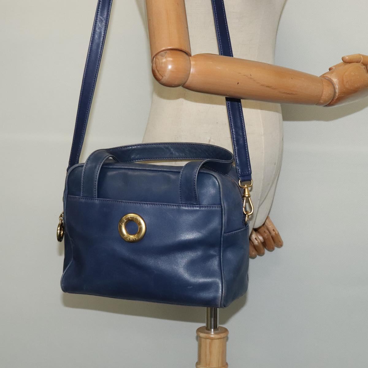 CELINE Hand Bag Leather 2way Blue Gold Auth 122924
