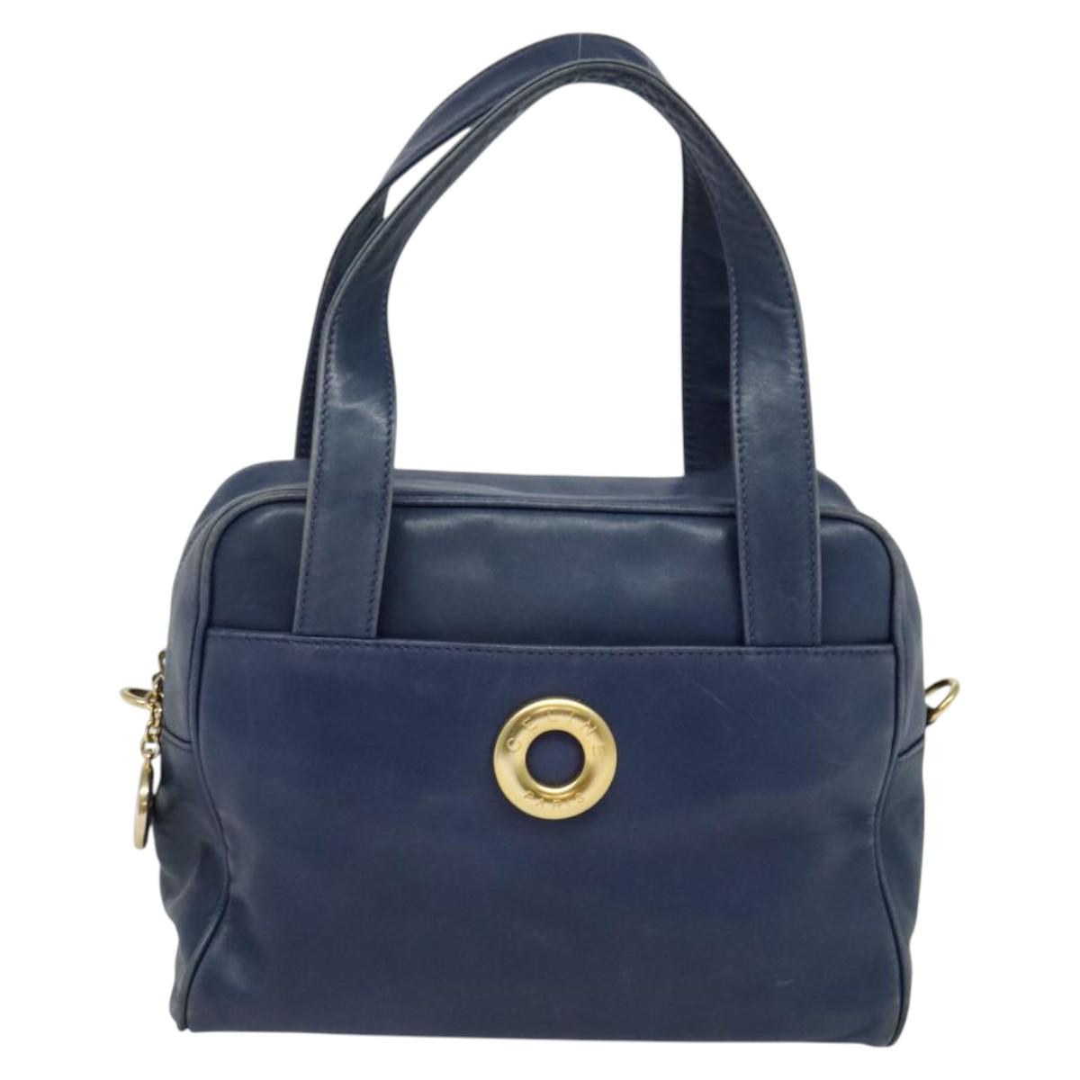 CELINE Hand Bag Leather 2way Blue Gold Auth 122924