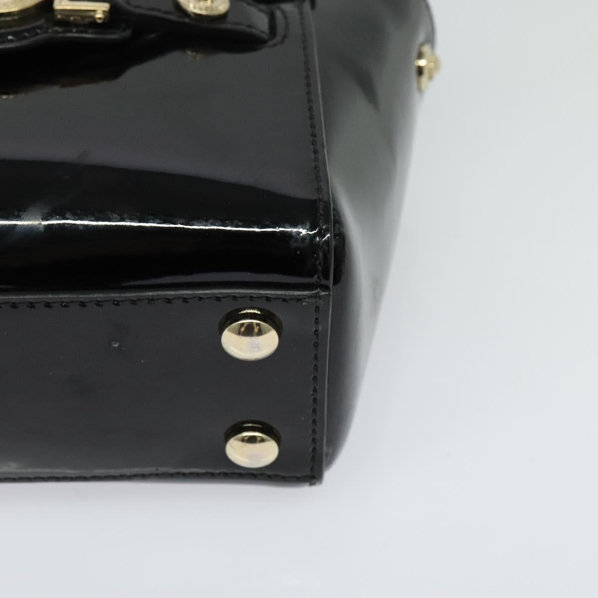 VERSACE Hand Bag Patent leather 2way Black Gold Auth 122926