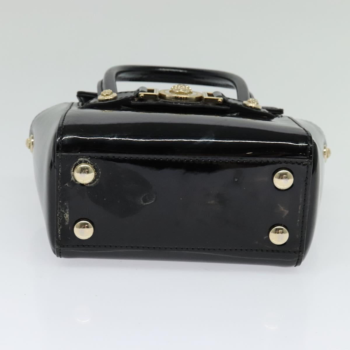 VERSACE Hand Bag Patent leather 2way Black Gold Auth 122926