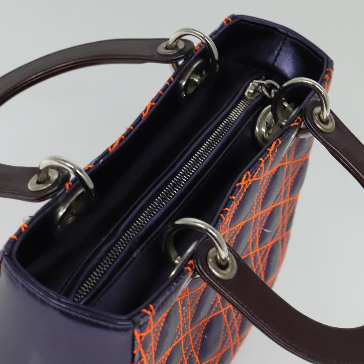 Christian Dior Lady Dior Canage Hand Bag Leather 2way Purple Silver Auth 122927