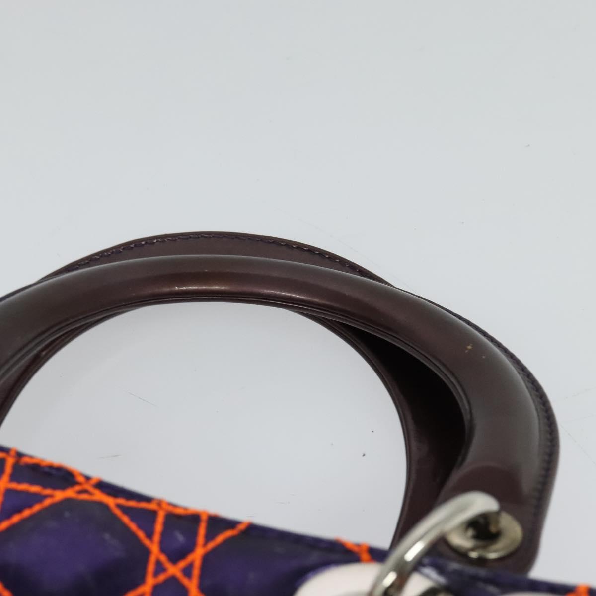 Christian Dior Lady Dior Canage Hand Bag Leather 2way Purple Silver Auth 122927