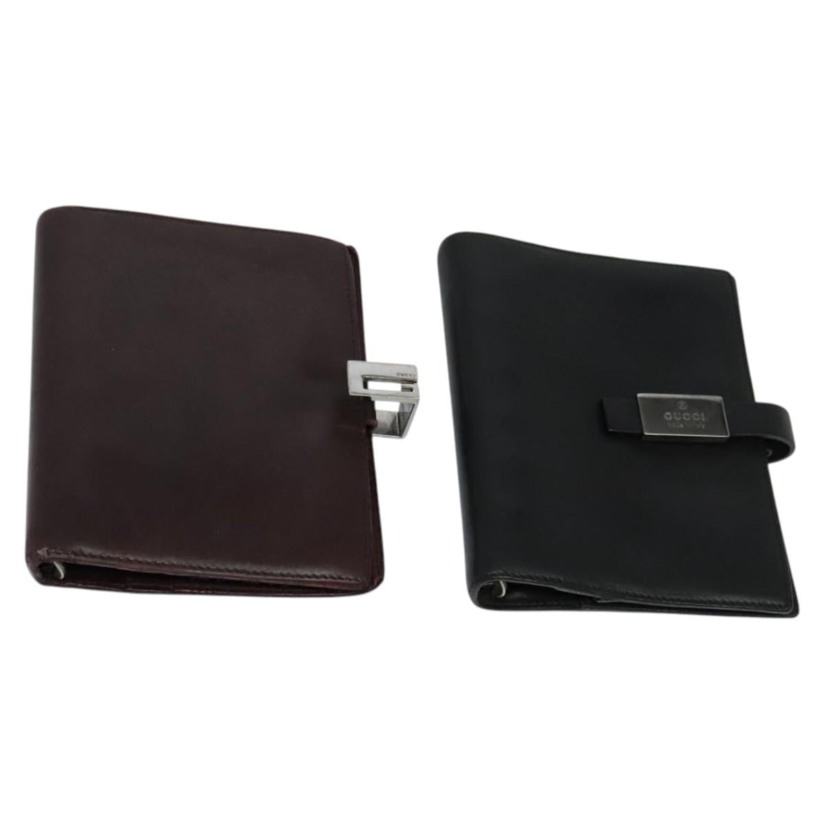 GUCCI Day Planner Cover Leather 2Set Black Auth 122932