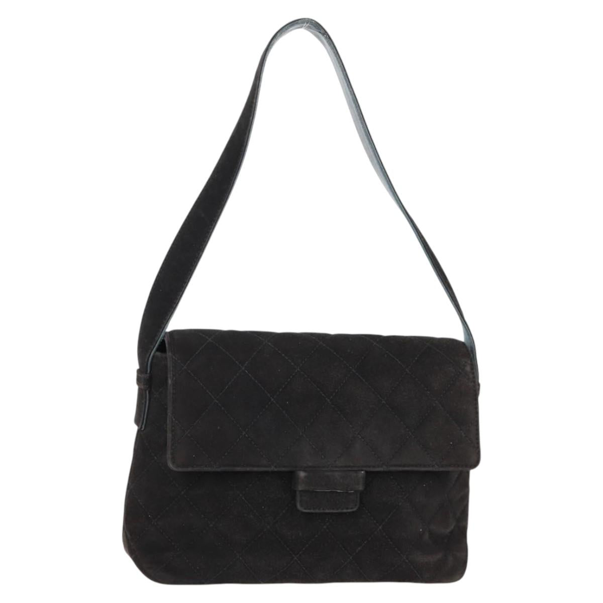 CHANEL Matelasse Shoulder Bag Suede Black Gold CC Auth 122942