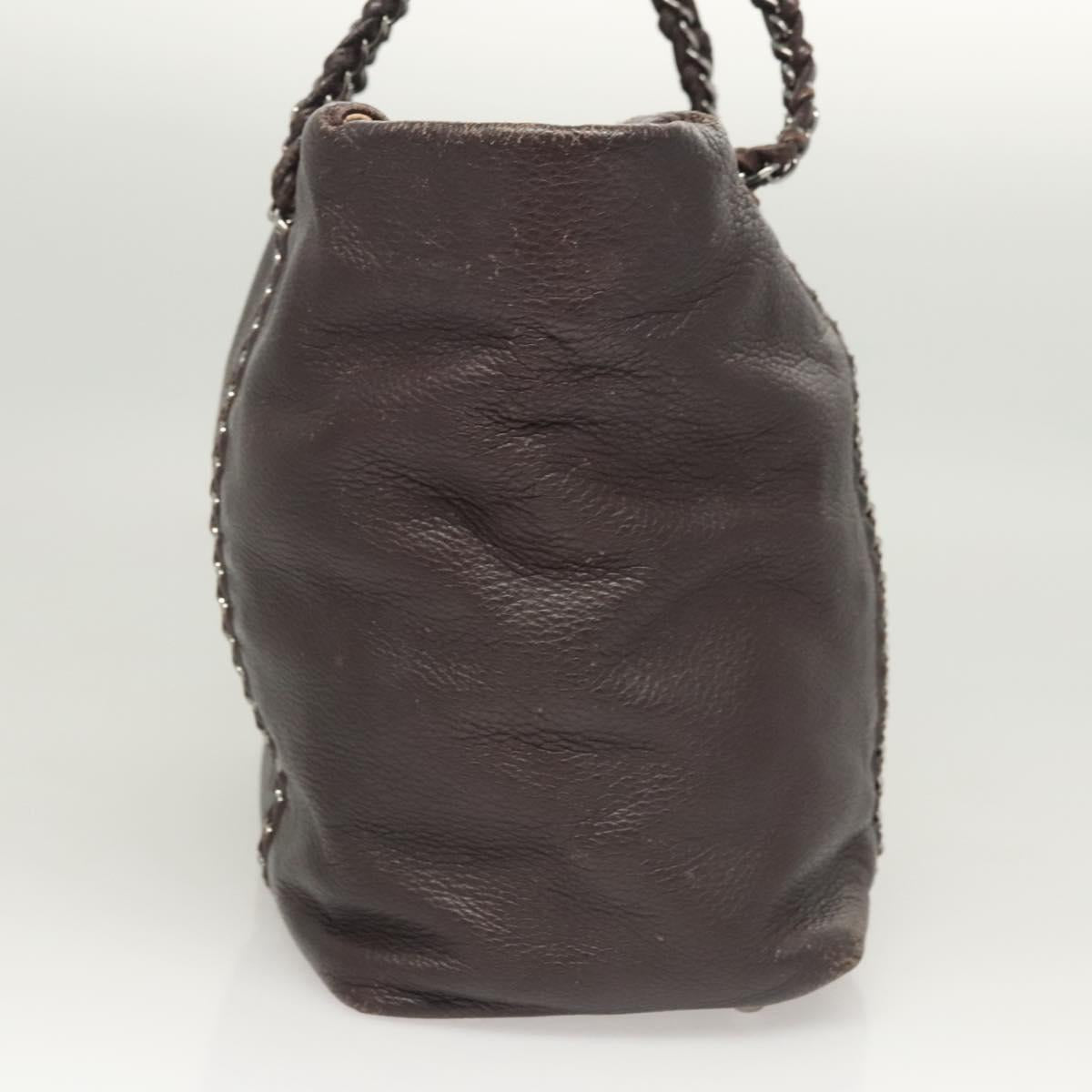 CHANEL COCO Mark Chain Tote Bag Leather Dark Brown CC Auth 122961