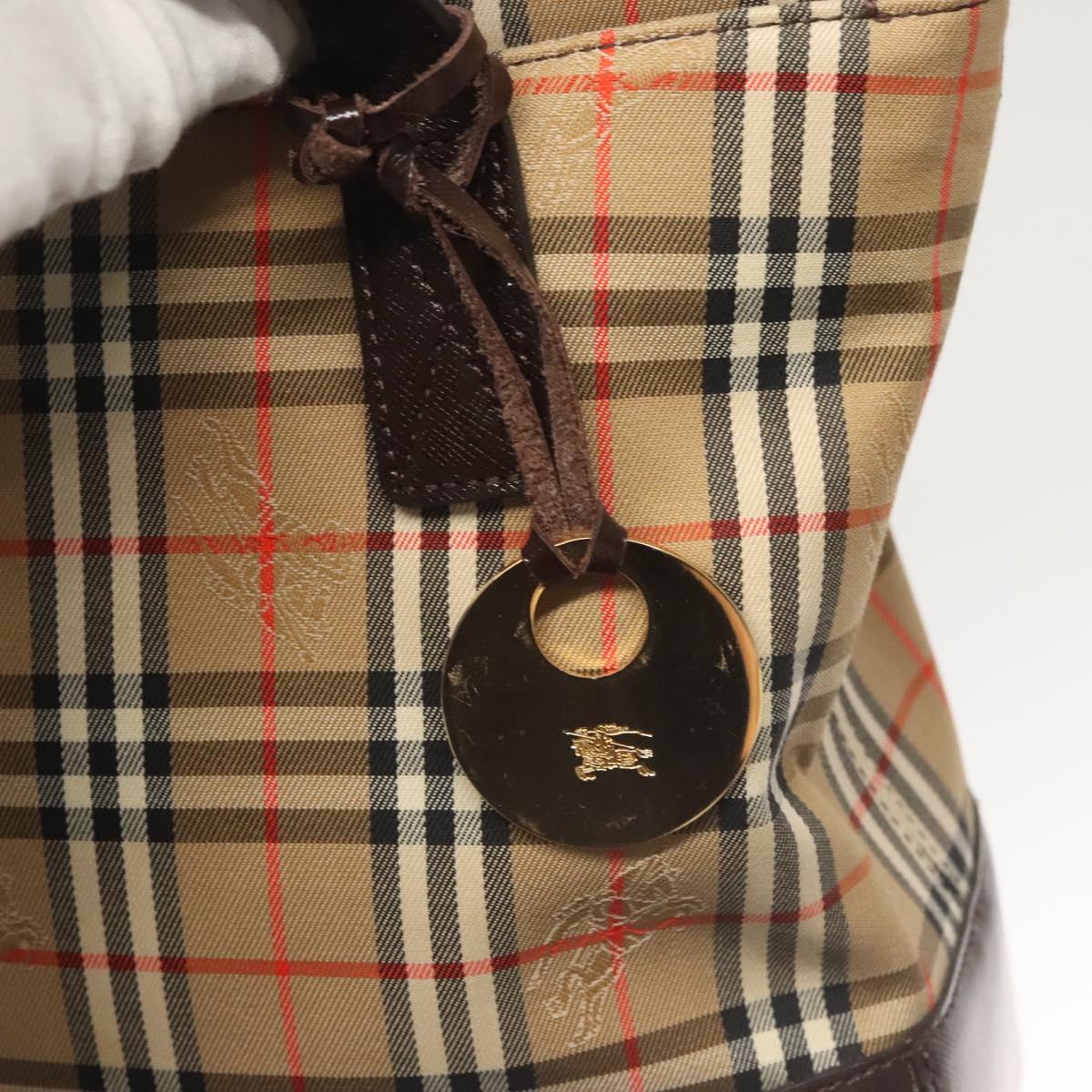 Burberrys Nova Check Tote Bag Canvas Beige Gold Auth 122969