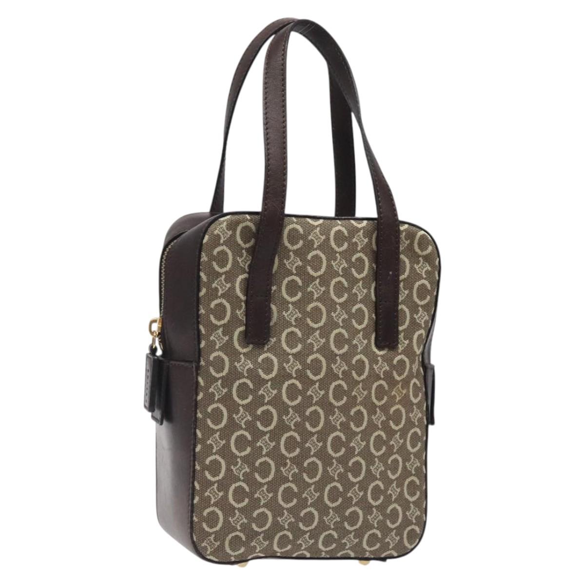 CELINE C Macadam Canvas Hand Bag Brown Gold Auth 122971