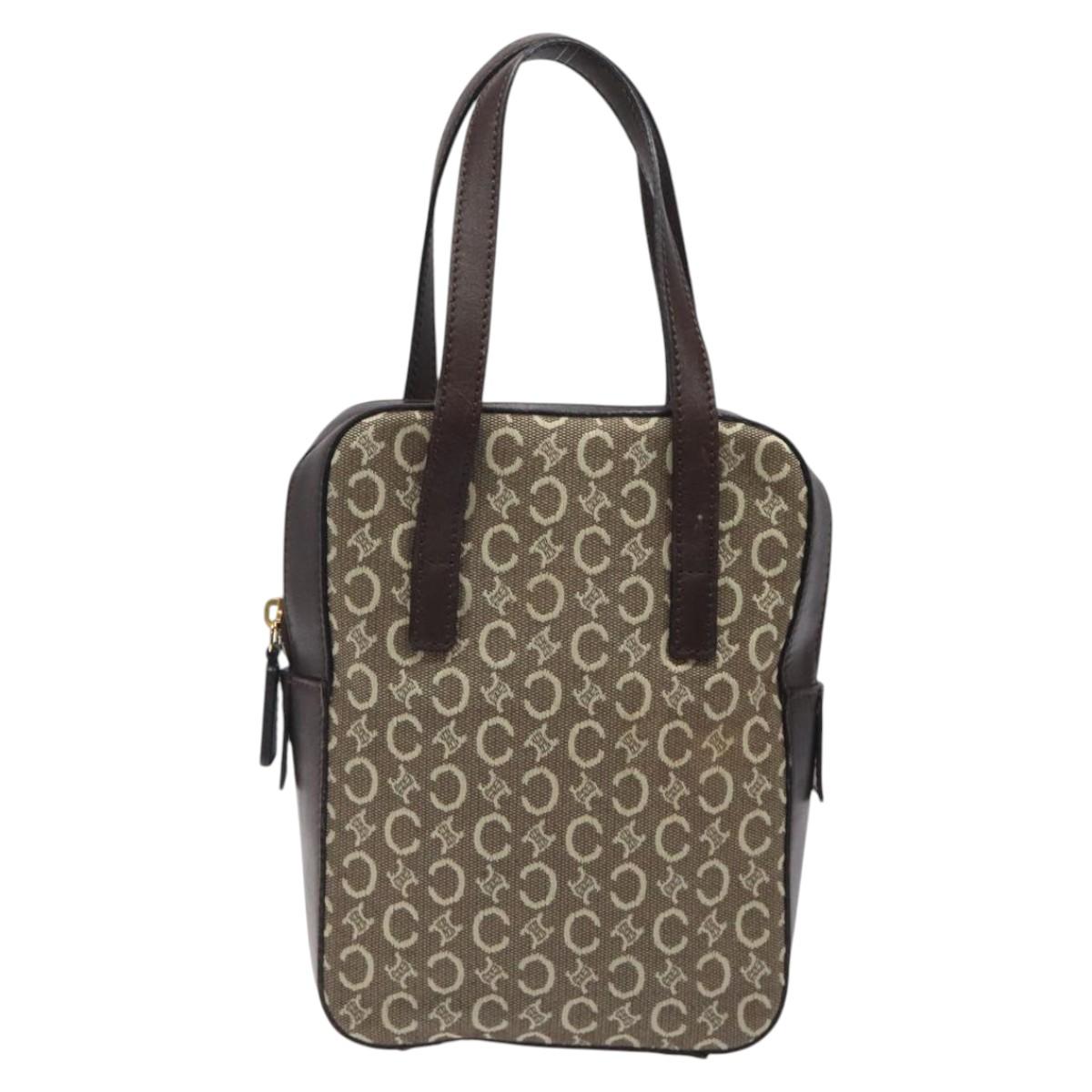 CELINE C Macadam Canvas Hand Bag Brown Gold Auth 122971