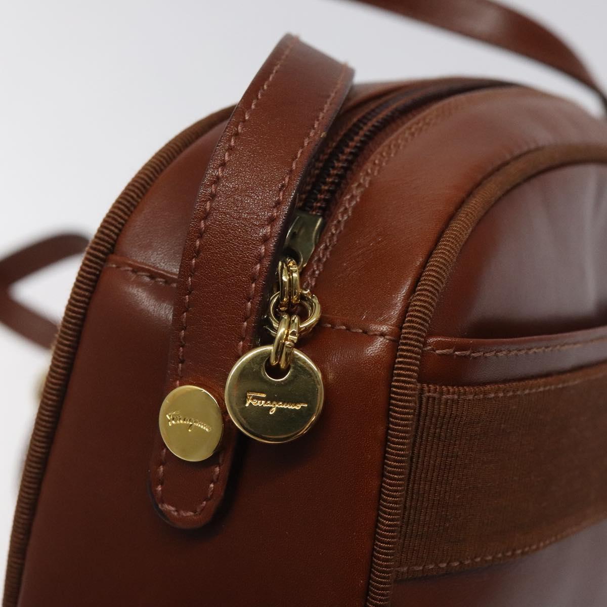 Salvatore Ferragamo Shoulder Bag Leather Brown Gold Auth 122973