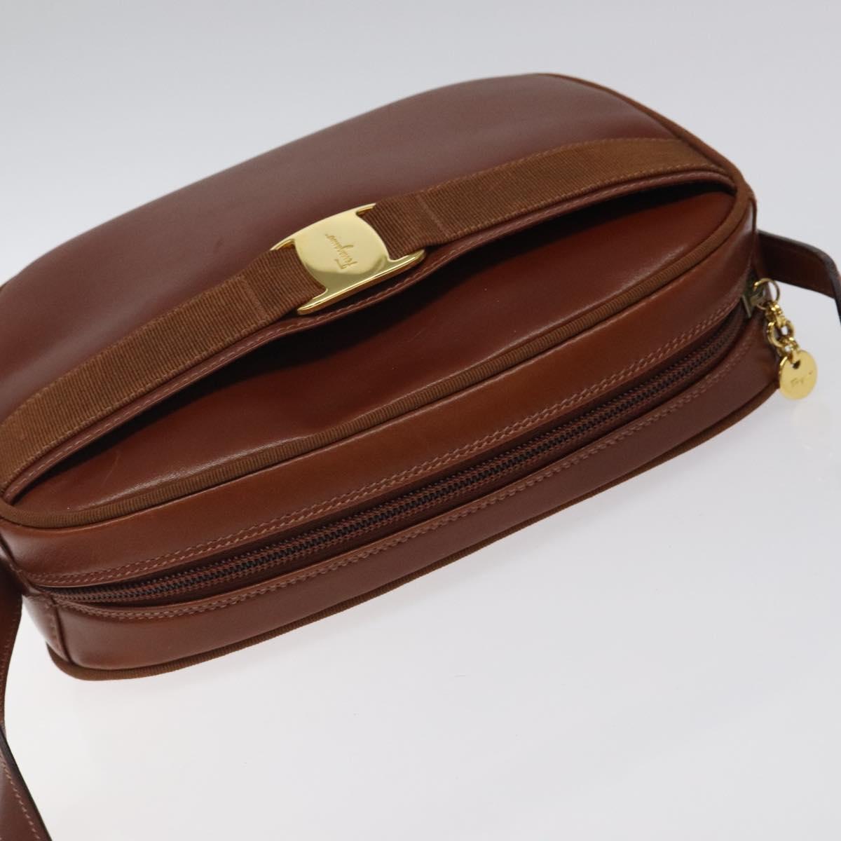 Salvatore Ferragamo Shoulder Bag Leather Brown Gold Auth 122973
