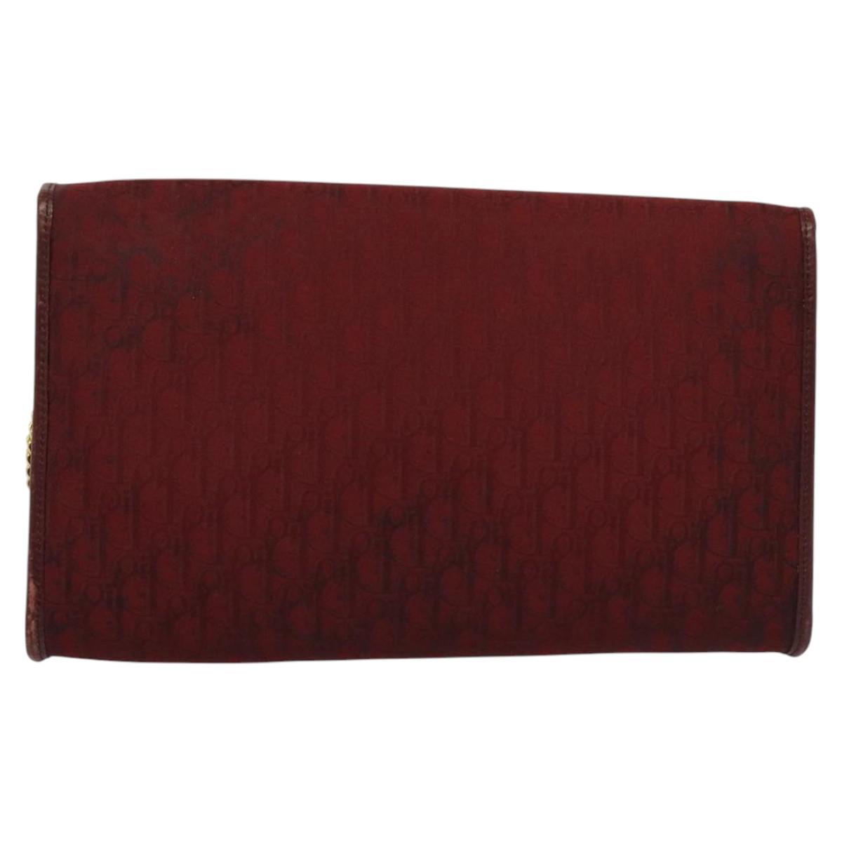 Christian Dior Trotter Canvas Chain Shoulder Bag Red Auth 122975