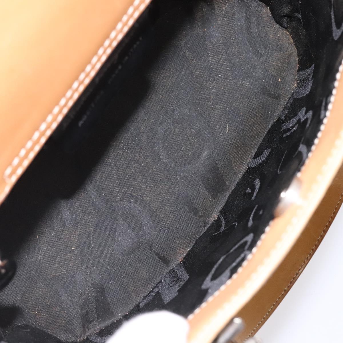 Salvatore Ferragamo Gancini Hand Bag Leather 2way Beige Silver Auth 122976