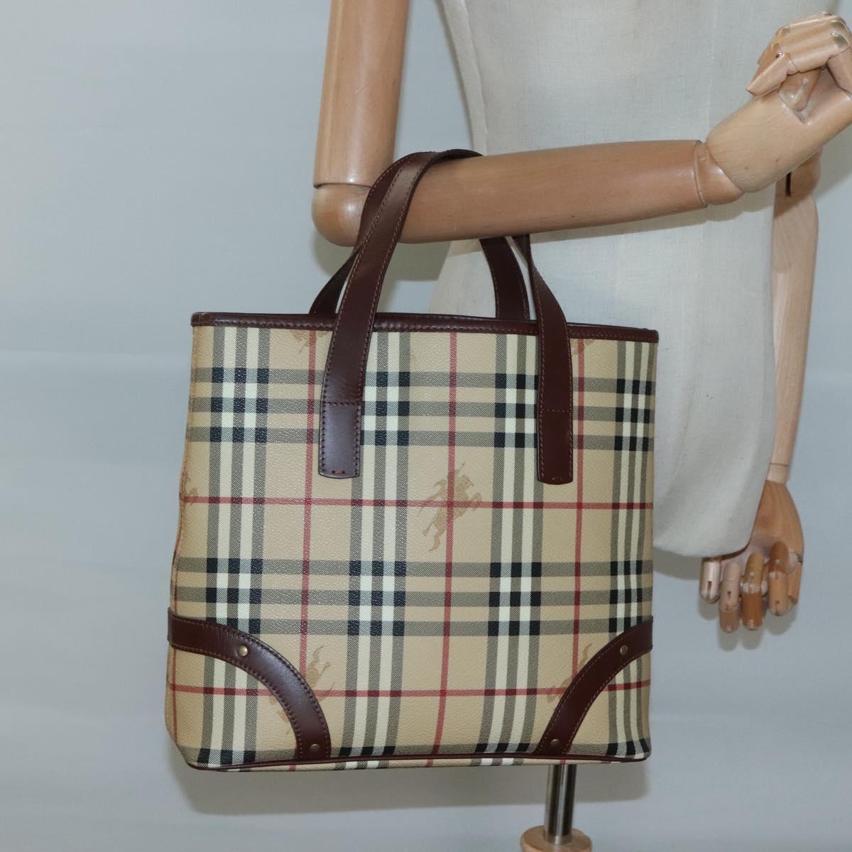 BURBERRY Nova Check Hand Bag PVC Beige Auth 122977