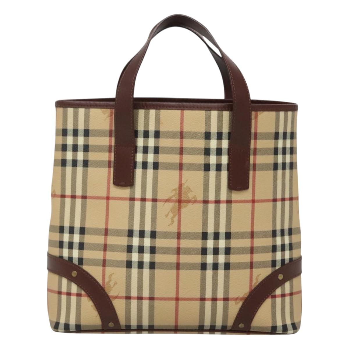 BURBERRY Nova Check Hand Bag PVC Beige Auth 122977