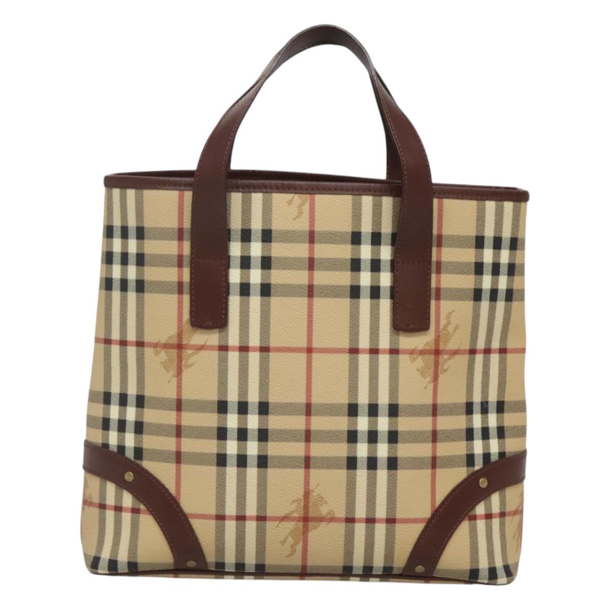 BURBERRY Nova Check Hand Bag PVC Beige Auth 122977