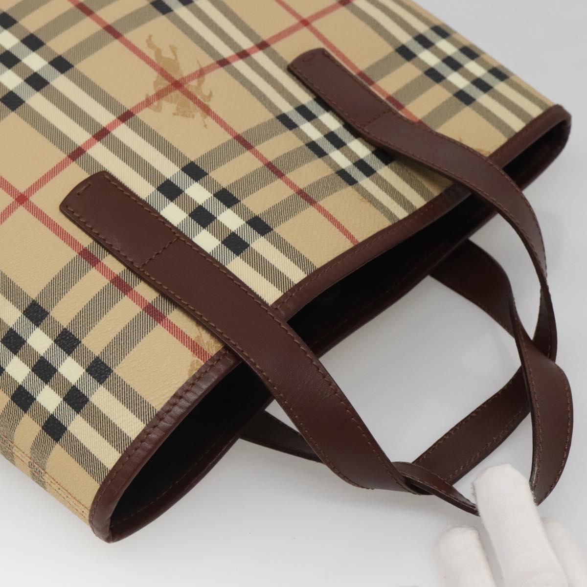 BURBERRY Nova Check Hand Bag PVC Beige Auth 122977