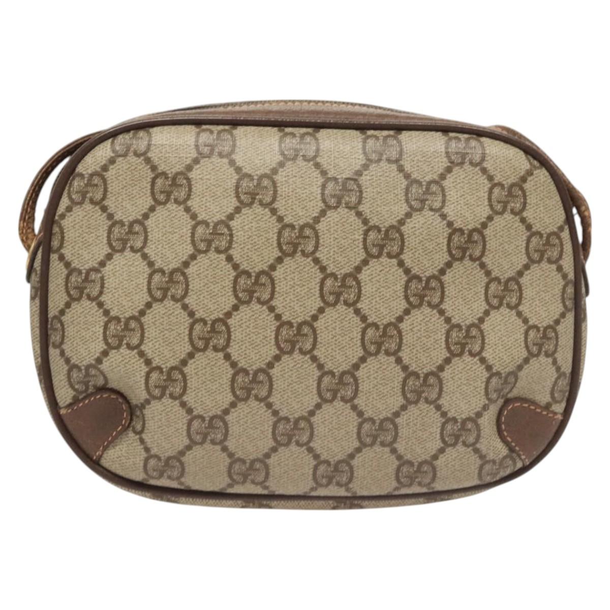 GUCCI GG Supreme Web Sherry Line Bag PVC Beige Gold 156 02 066 Auth 122980
