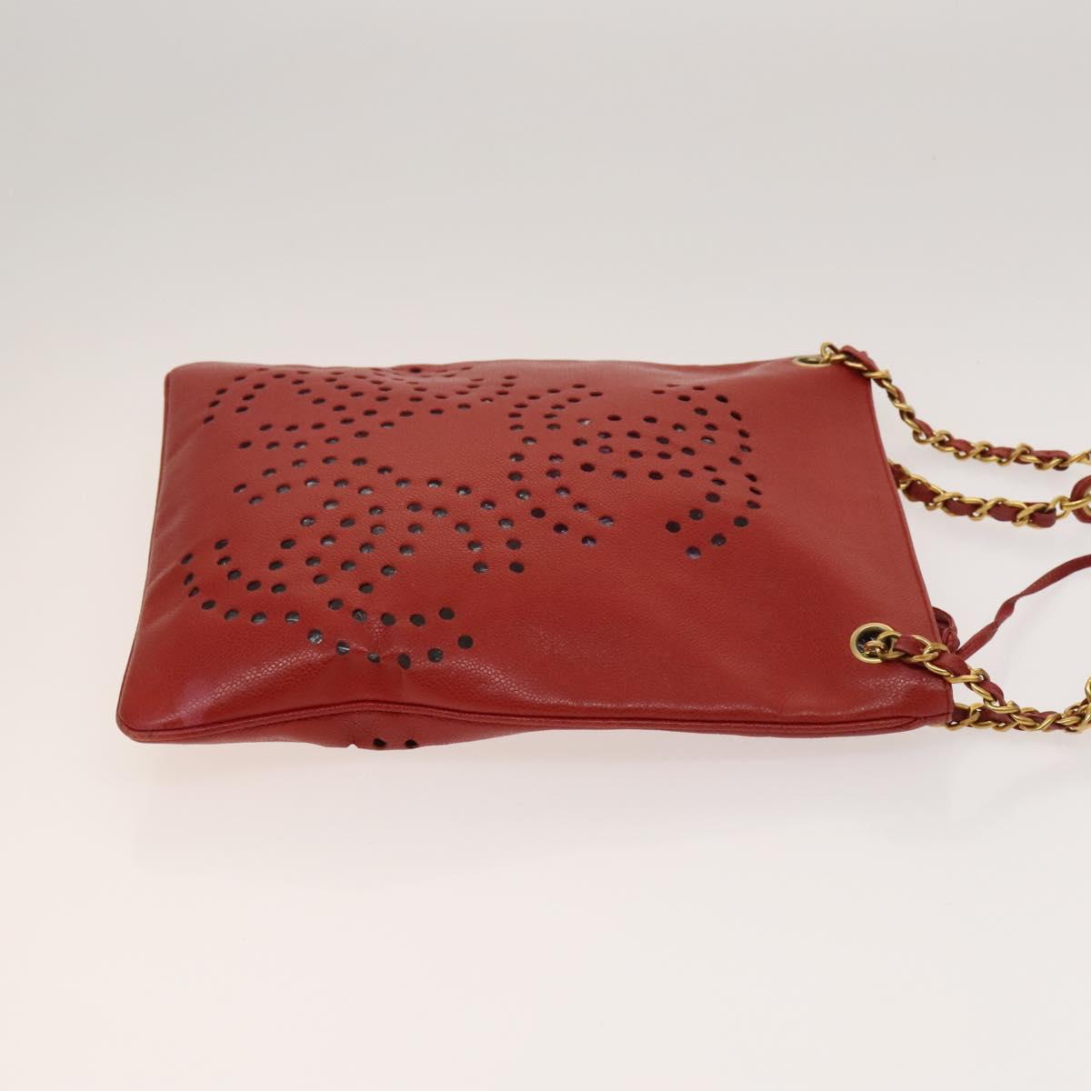 CHANEL Triple Coco Chain Shoulder Bag Caviar Skin Red CC Auth 123009