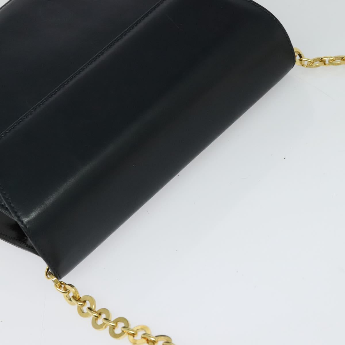 Salvatore Ferragamo Chain Shoulder Bag Leather Navy Gold Auth 123015
