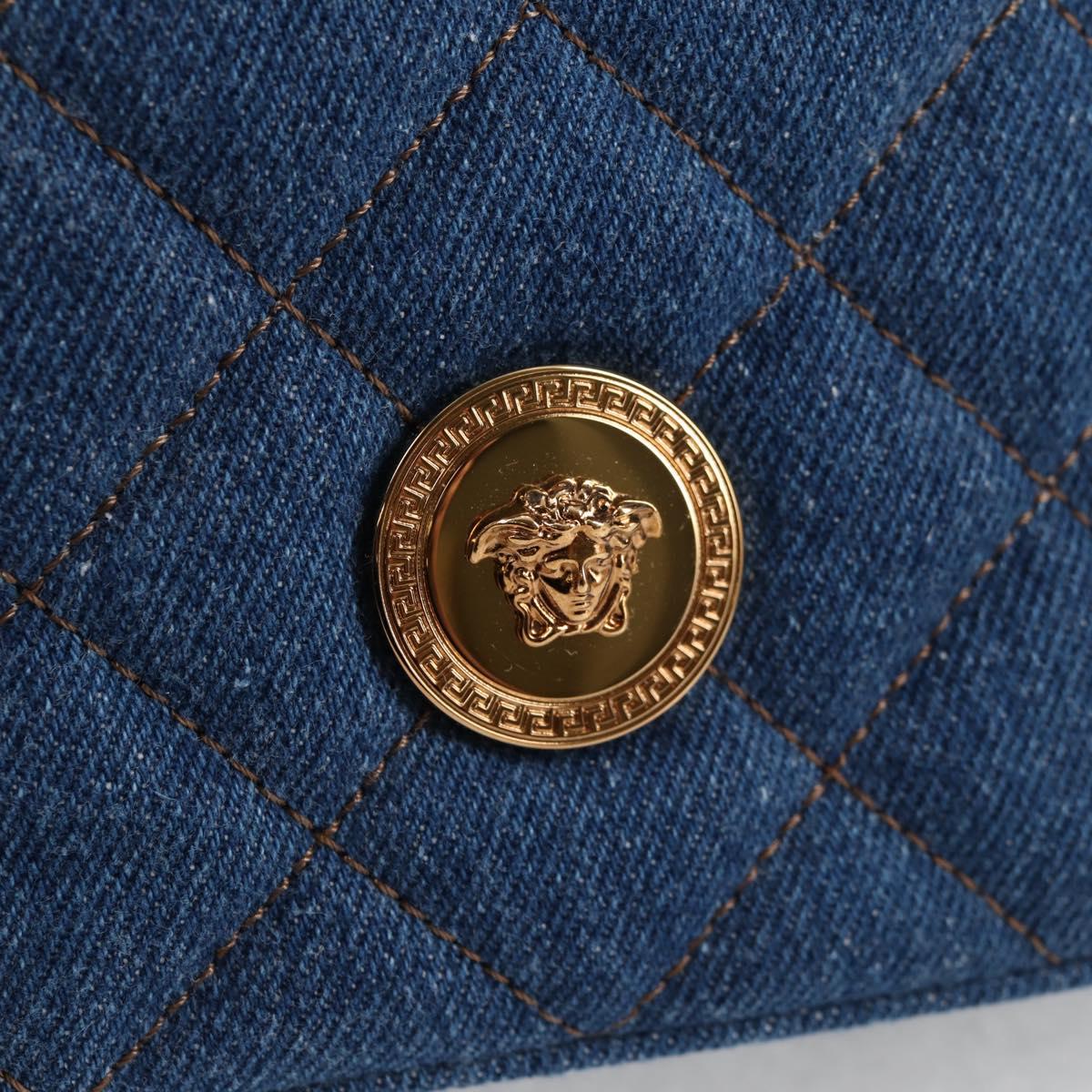 VERSACE Hand Bag Denim 2way Blue Gold Auth 123019A