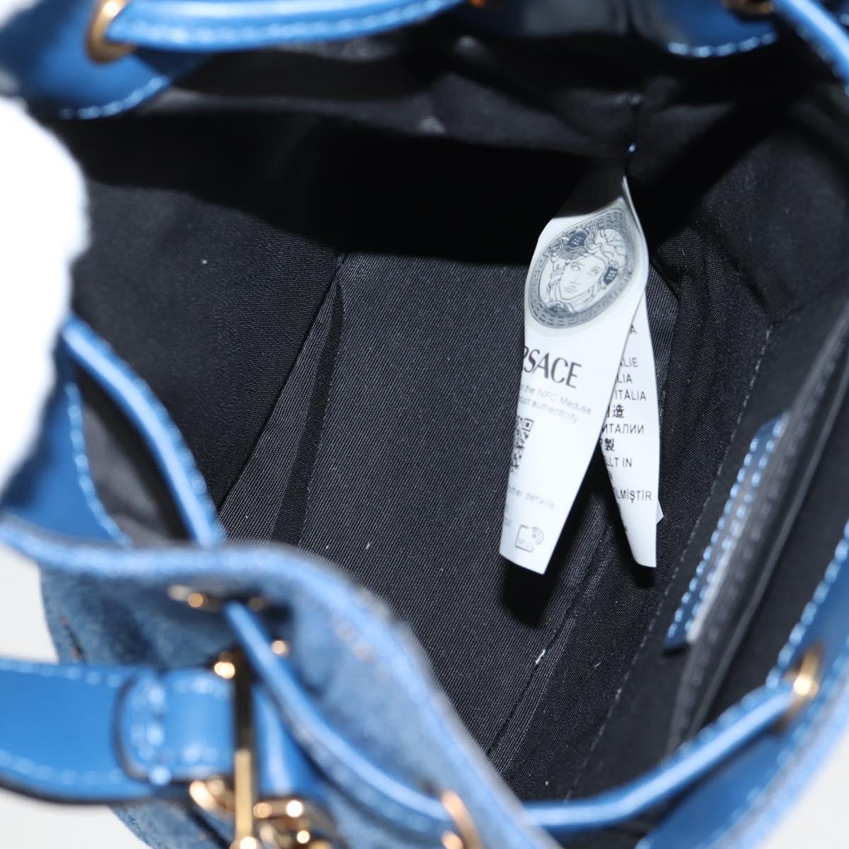 VERSACE Hand Bag Denim 2way Blue Gold Auth 123019A