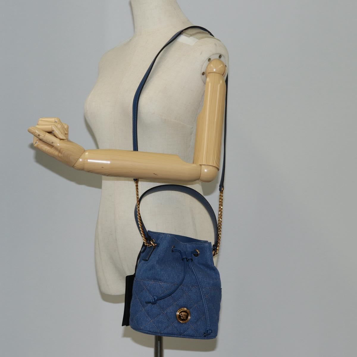 VERSACE Hand Bag Denim 2way Blue Gold Auth 123019A
