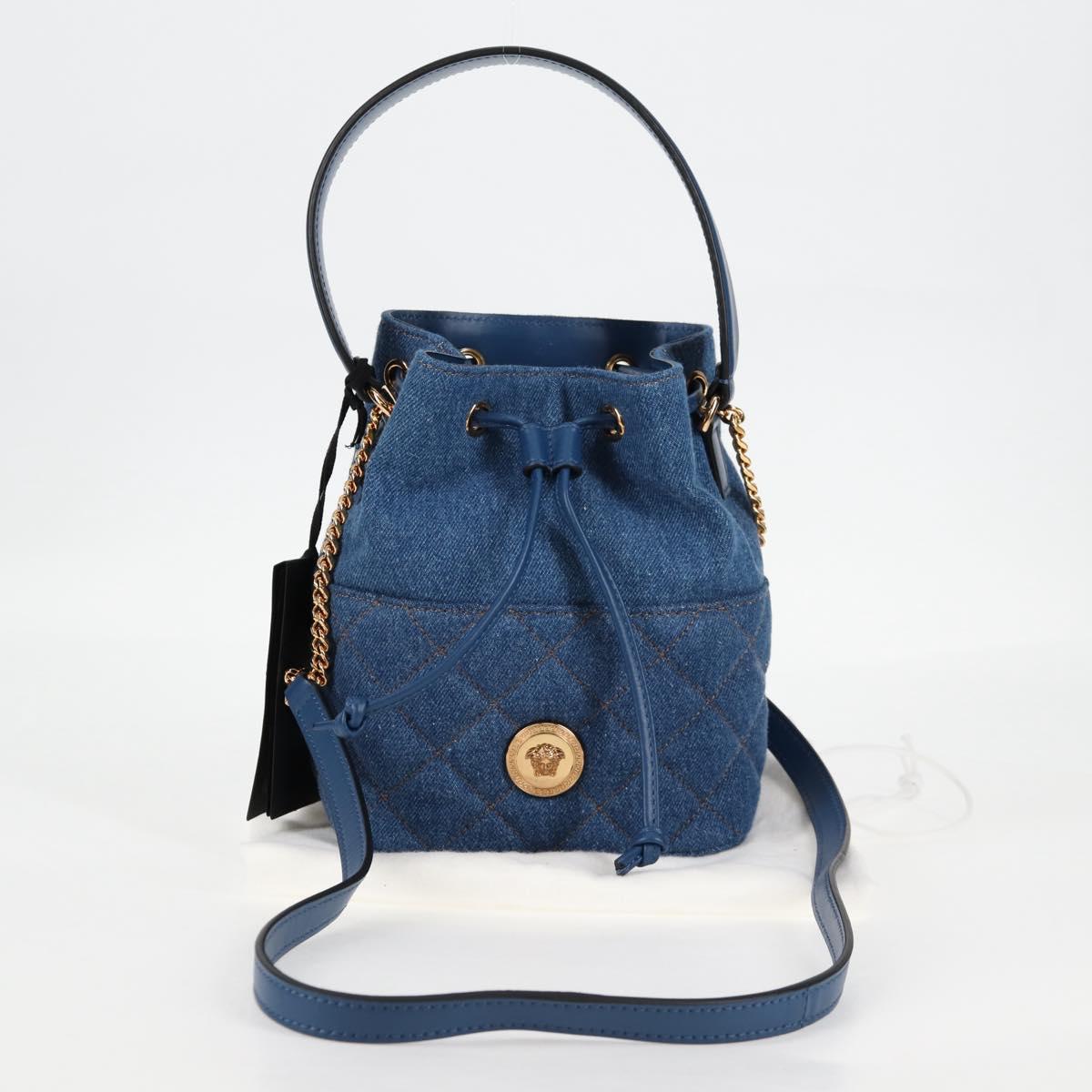 VERSACE Hand Bag Denim 2way Blue Gold Auth 123019A