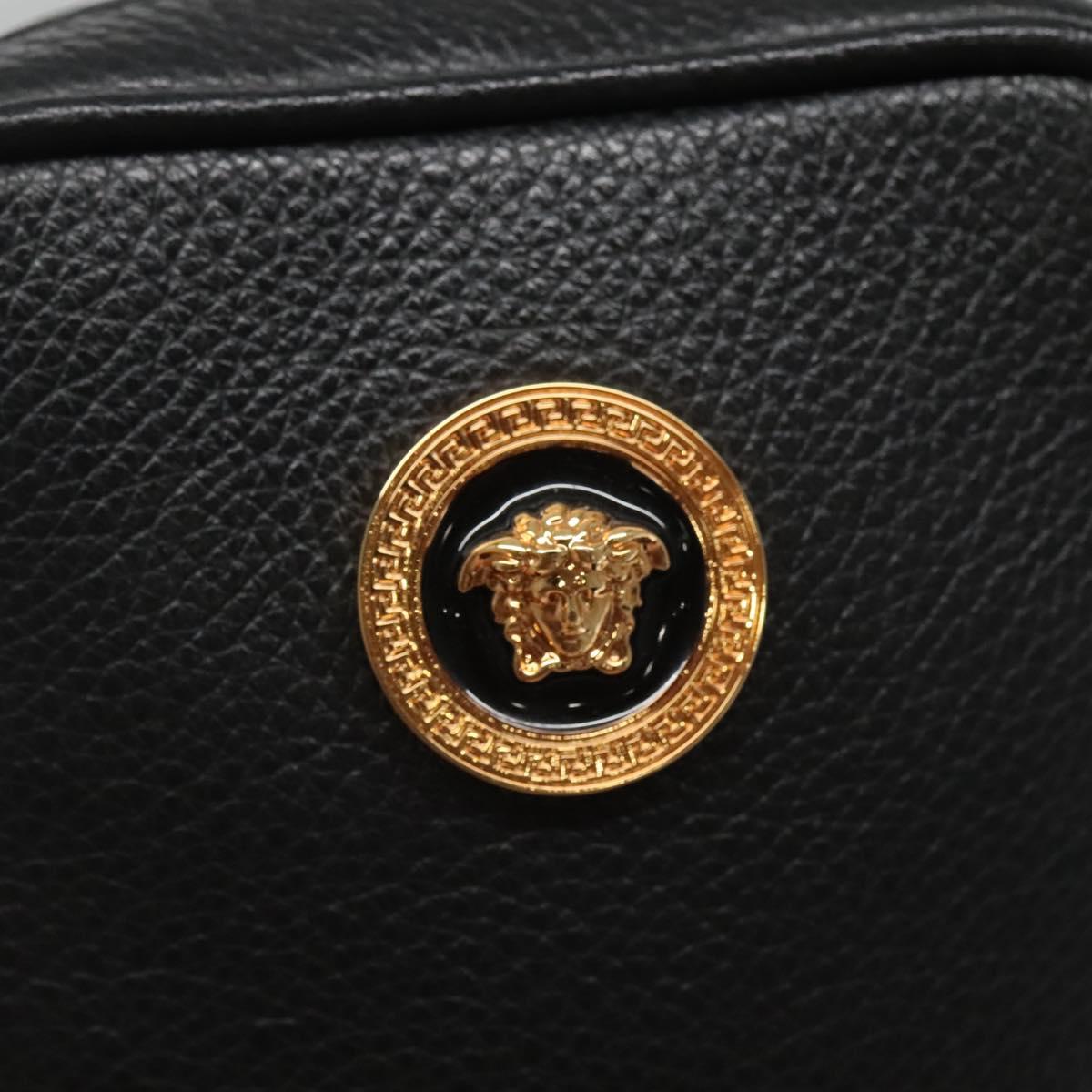 VERSACE Shoulder Bag Leather Black Gold Auth 123021