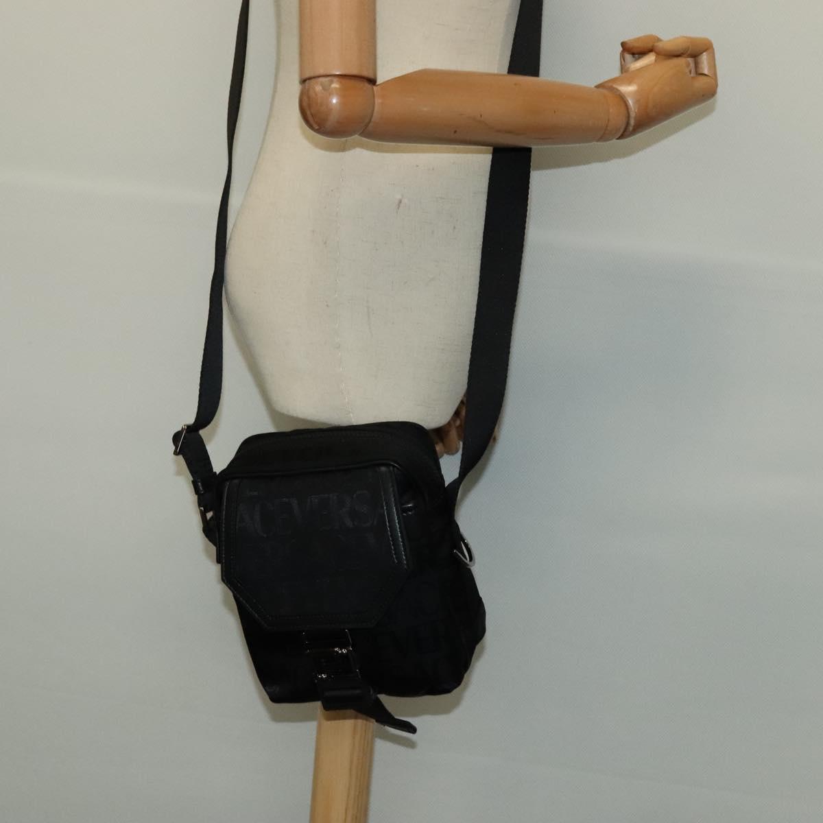 VERSACE Shoulder Bag Canvas Black Silver Auth 123022A