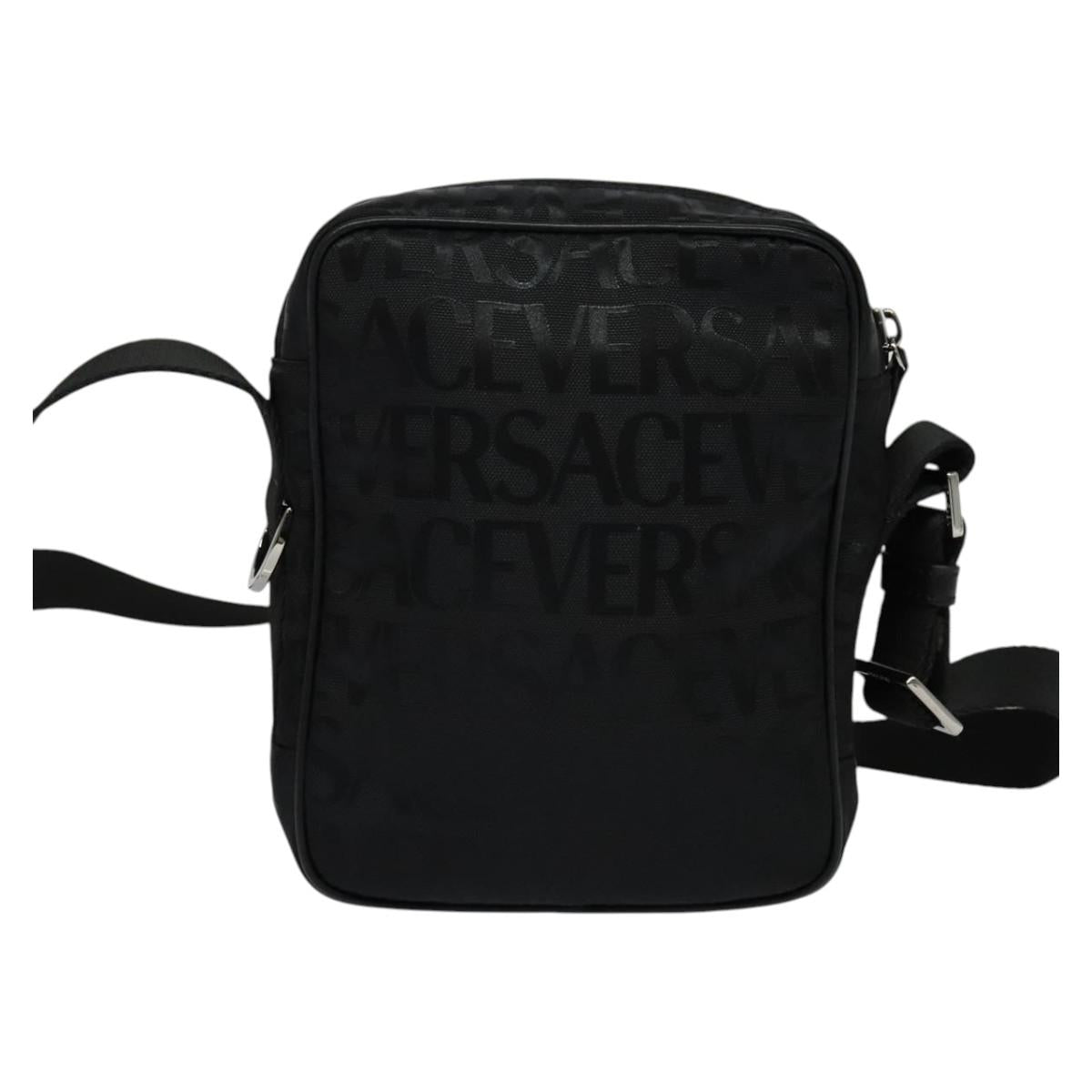 VERSACE Shoulder Bag Canvas Black Silver Auth 123022A